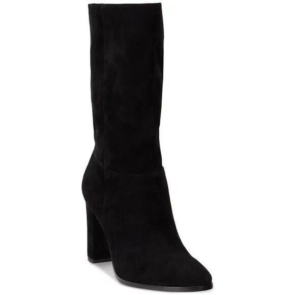 Lauren Ralph Lauren Women's Artizan II Mid-Calf Boots Suede Block Heel Black 9.5 - Picture 1 of 6